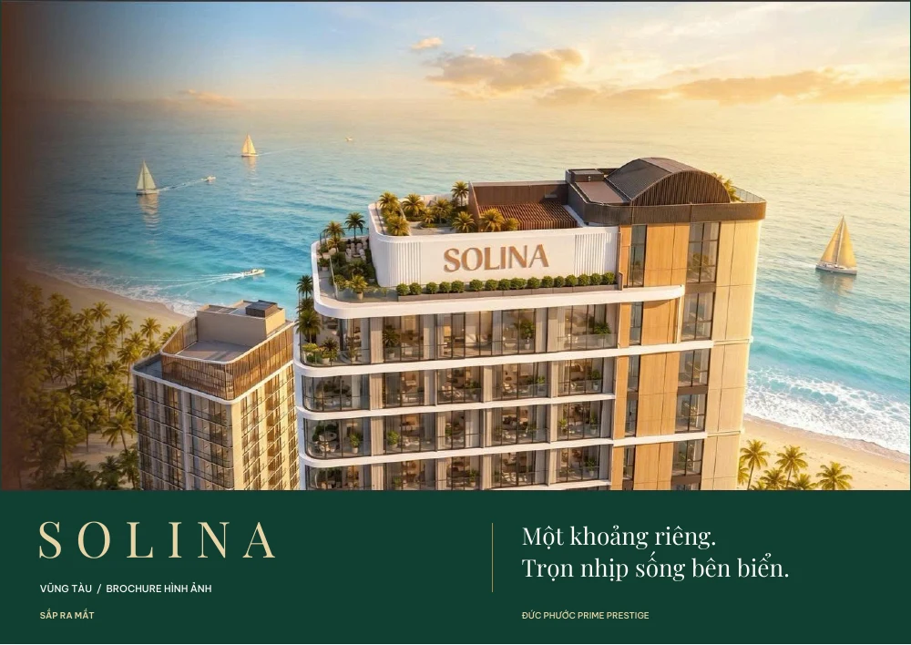 Bìa brochure Solina với phối cảnh kiến trúc bên biển và thương hiệu Đức Phước Prime Prestige